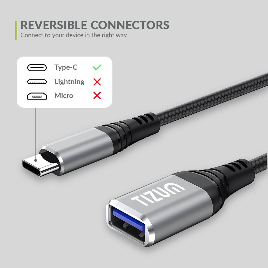 (Open Box)Tizum USB Type C to 3.0 USB OTG Adapter/Cable/Connector, Fast Charging Data Transfer @5GBPS - MacBook Air/Pro, 11/12.9 iPad Pro, 10.9 iPad Air 4, Galaxy S20, S20+, All Type-C Devices, 22 cm