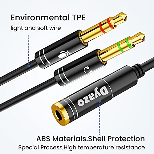 (Open Box) Dyazo Audio Headphone Earphone & Mic 3.5mm Jack Splitter 2 Male to 1 Female Gold Plated Car Aux Y Adapter Cable for Phones | Tablets| Playstation Personal Computer | Notebooks | Laptops & More