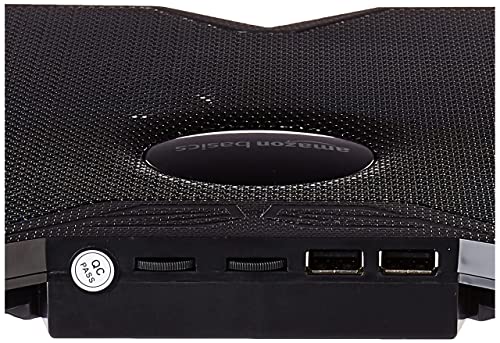(Open Box) Amazon Basics Laptop Cooling Pad, USB Powered Portable Gaming Laptop Cooler Stand | Quiet 2 Fans with Blue LED Light | 2 Viewing Angles | Slim Chill Mat for 10 to 15.6-Inch Laptops