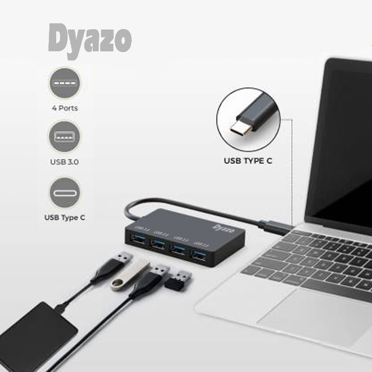 (Open Box)Dyazo 3-Port USB Data Hub High Speed Splitter Plug/Box/Adapter Expansion, Small, Compact, Universal Data Transfer, Wide Compatibility: Windows, Mac OS (Black)