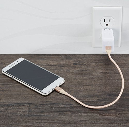 (Open Box) Amazonbasics Double Braided Nylon Micro USB Charging Cable for Android Smartphone (3 Feet, Gold)