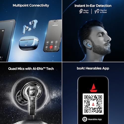 (Open Box) boAt Nirvana Space w/ 360º Spatial Audio, ANC Up to 32dB, 100hrs Playback, 4 Mics with AI-ENx™, Hearables App, Adaptive EQ, in-Ear Detection, DLC Drivers Truly Wireless in Ear Earbuds