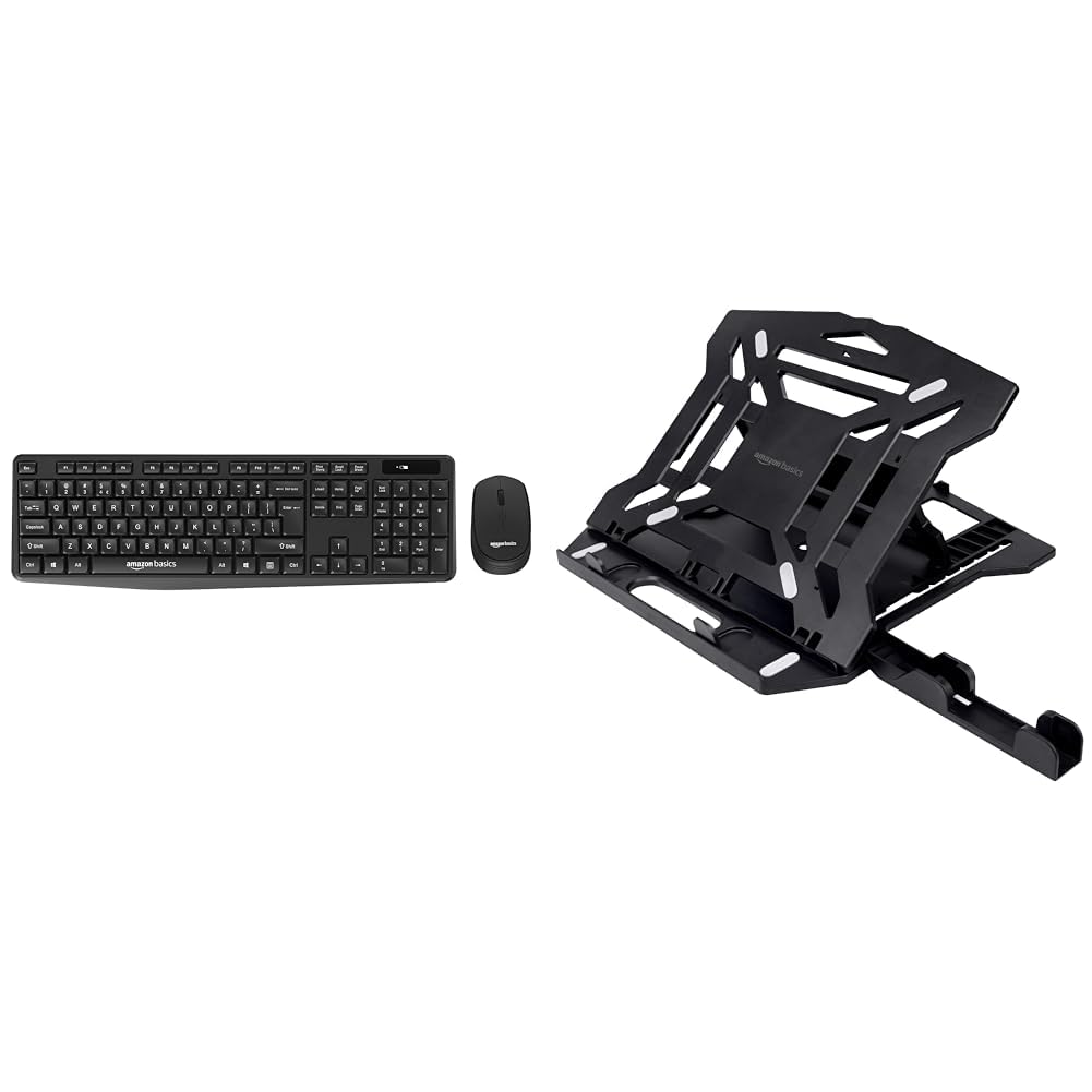 (Open Box) Amazon Basics USB Wireless Keyboard and Mouse Set with Nano Receiver