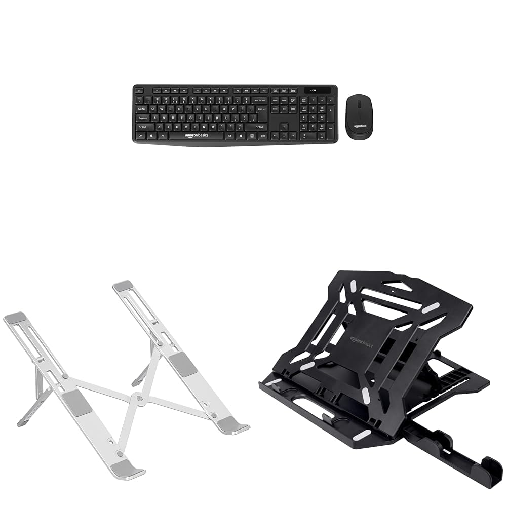 (Open Box) Amazon Basics USB Wireless Keyboard and Mouse Set with Nano Receiver