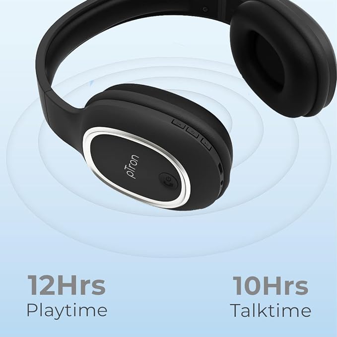 (Open Box) pTron Studio Over-Ear Bluetooth 5.0 Wireless Headphones with Mic, Hi-Fi Sound with Deep Bass, 12Hrs Playback, Lightweight Wireless Headset, Soft Cushions Earpads, Fast Charging & Aux Port