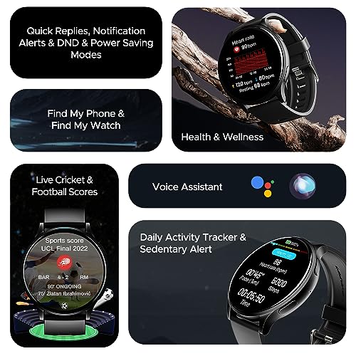 (Without box)boAt Lunar Orb w/ 1.45" (3.6 cm) AMOLED Display, BT Calling, DIY Watch Face Studio, Coins, Crest App Health Ecosystem, Live Cricket & Football Scores, IP67, Smart Watch for Men & Women(Active Black)