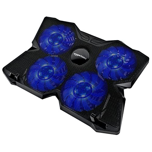 (Open Box) Amazon Basics Laptop Cooling Pad, USB Powered Portable Gaming Laptop Cooler Stand | Quiet 2 Fans with Blue LED Light | 2 Viewing Angles | Slim Chill Mat for 10 to 15.6-Inch Laptops