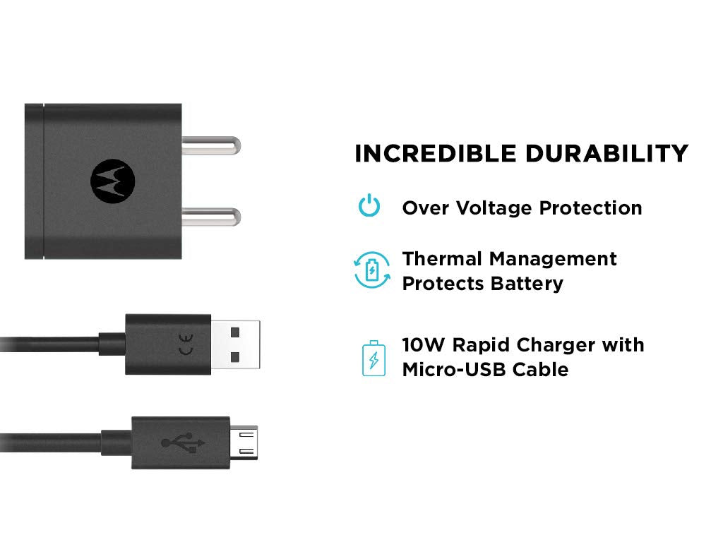 (Open Box)Motorola SJSC44 10W Rapid Charger with Micro USB Cable- Black