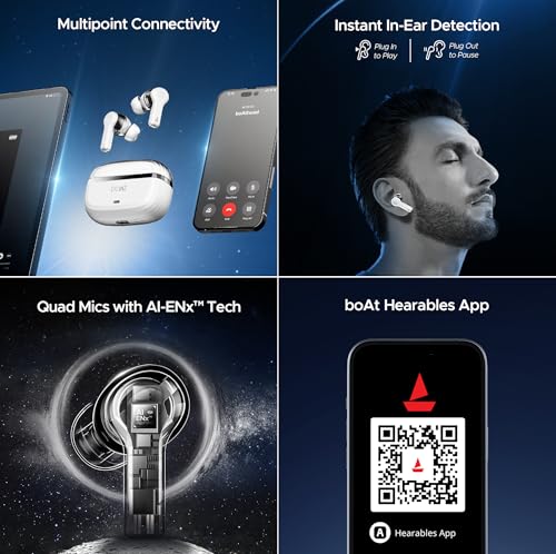 (Open Box) boAt Nirvana Space w/ 360º Spatial Audio, ANC Up to 32dB, 100hrs Playback, 4 Mics with AI-ENx™, Hearables App, Adaptive EQ, in-Ear Detection, DLC Drivers Truly Wireless in Ear Earbuds