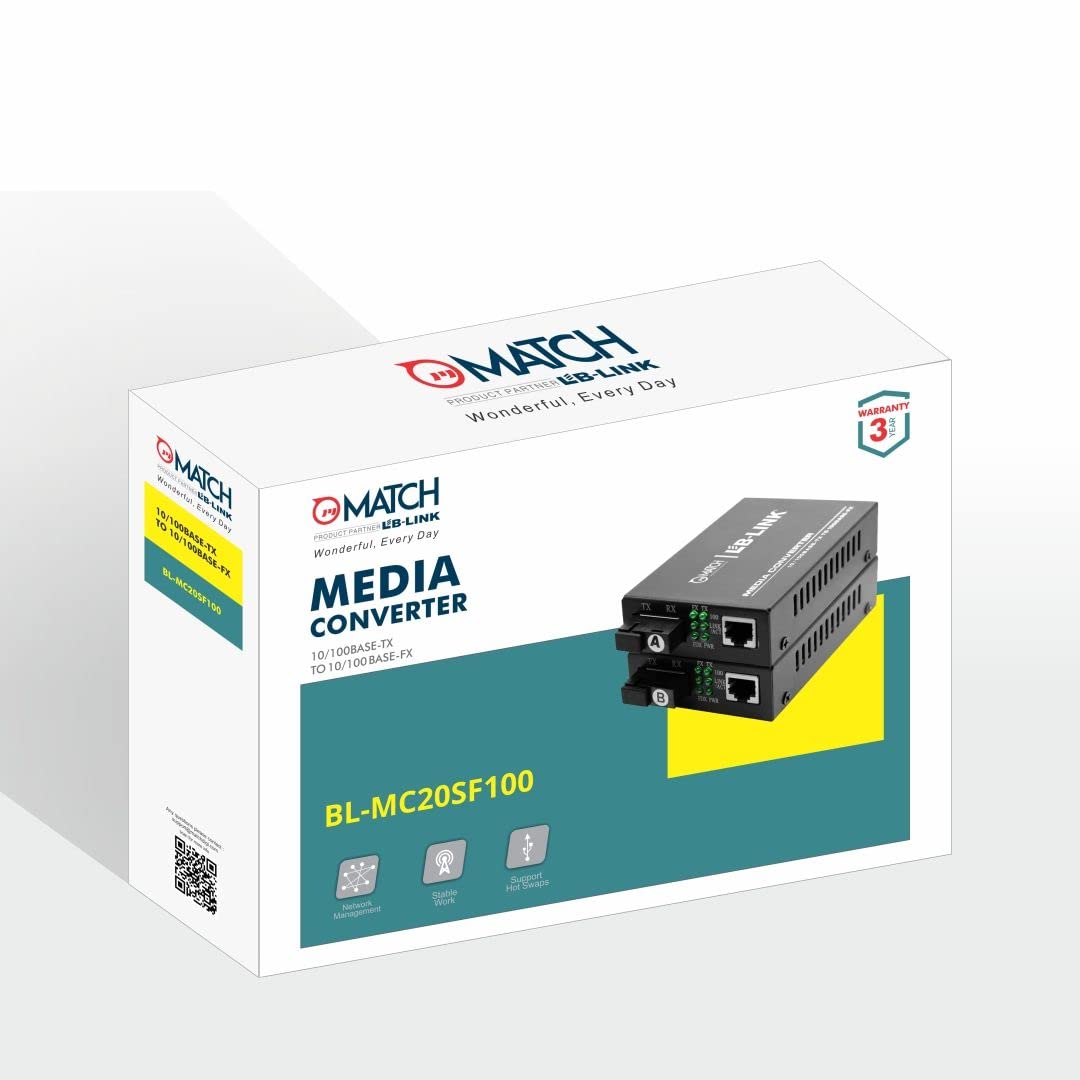 (Open Box)Match LB-Link Gigabit Media Converter 10/100/1000Mbps | Multi-Mode | 10/100/1000 Base-TX to 1000 Base FX | 1 Pair