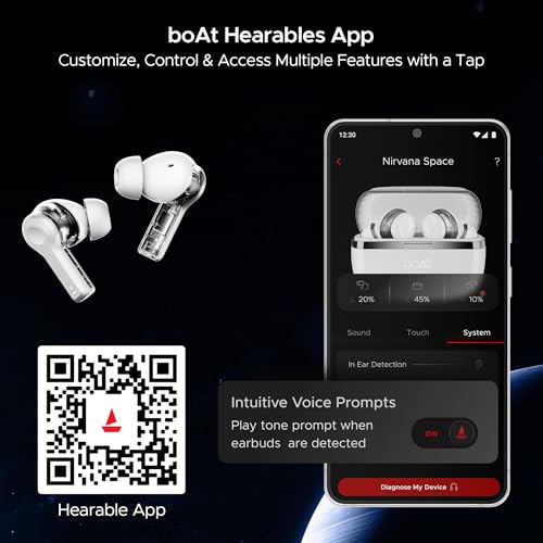 (Open Box) boAt Nirvana Space w/ 360º Spatial Audio, ANC Up to 32dB, 100hrs Playback, 4 Mics with AI-ENx™, Hearables App, Adaptive EQ, in-Ear Detection, DLC Drivers Truly Wireless in Ear Earbuds