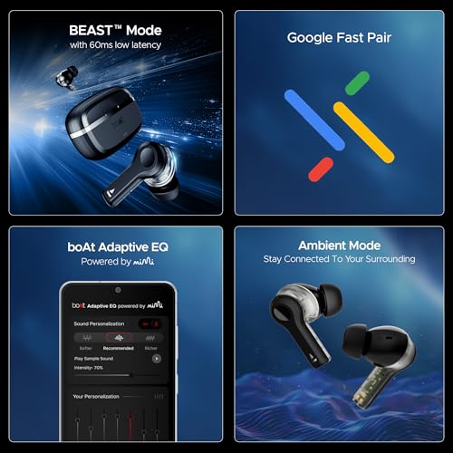 (Open Box) boAt Nirvana Space w/ 360º Spatial Audio, ANC Up to 32dB, 100hrs Playback, 4 Mics with AI-ENx™, Hearables App, Adaptive EQ, in-Ear Detection, DLC Drivers Truly Wireless in Ear Earbuds