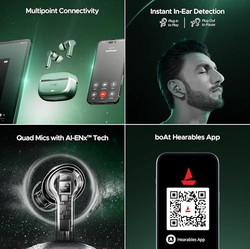 (Open Box) boAt Nirvana Space w/ 360º Spatial Audio, ANC Up to 32dB, 100hrs Playback, 4 Mics with AI-ENx™, Hearables App, Adaptive EQ, in-Ear Detection, DLC Drivers Truly Wireless in Ear Earbuds