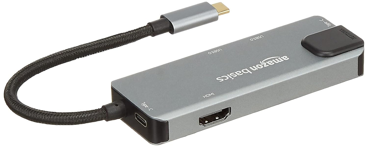 (Open Box) Amazon Basics 4 Port Superspeed USB 3.0 Hub with Charging Function and 15 CM Built-in Cable (Grey)