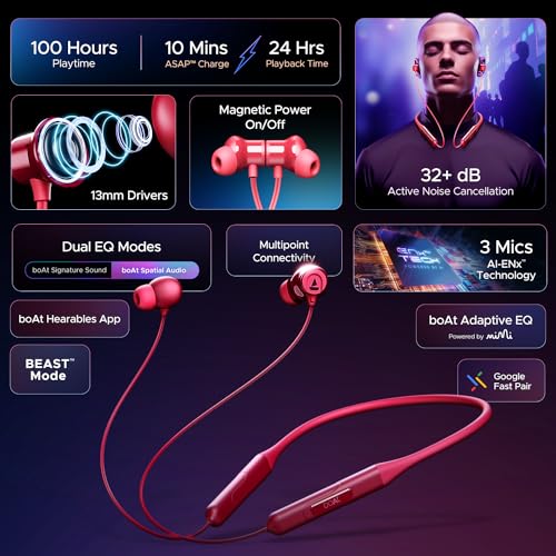 (Open Box)boAt Rockerz 255 Touch Neckband with Full Touch Controls,Spatial Audio,Up to 30H Playtime,ASAP Charge,Beast Mode,Enx Technology(Deep Blue),in-Ear,Bluetooth
