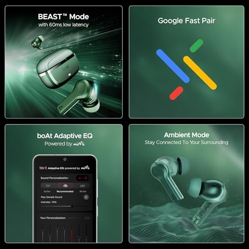 (Open Box) boAt Nirvana Space w/ 360º Spatial Audio, ANC Up to 32dB, 100hrs Playback, 4 Mics with AI-ENx™, Hearables App, Adaptive EQ, in-Ear Detection, DLC Drivers Truly Wireless in Ear Earbuds