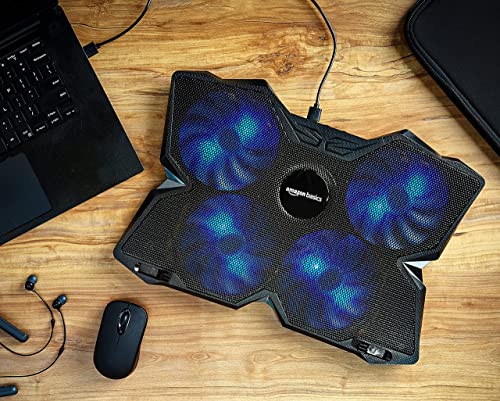 (Open Box) Amazon Basics Laptop Cooling Pad, USB Powered Portable Gaming Laptop Cooler Stand | Quiet 2 Fans with Blue LED Light | 2 Viewing Angles | Slim Chill Mat for 10 to 15.6-Inch Laptops