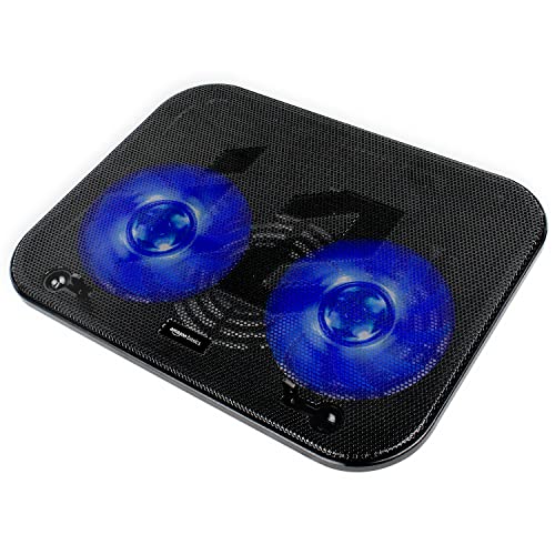 (Open Box) Amazon Basics Laptop Cooling Pad, USB Powered Portable Gaming Laptop Cooler Stand | Quiet 2 Fans with Blue LED Light | 2 Viewing Angles | Slim Chill Mat for 10 to 15.6-Inch Laptops