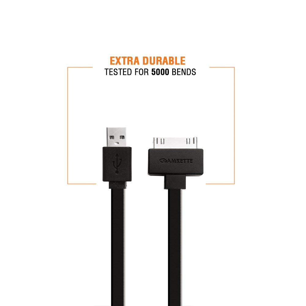 (Open Box) Amkette 30 Pin to USB Charging & Data Sync Cable for iPhone 3G/3GS/4/4s/iPad 1/2/3, iPod Nano 5th/6th Gen and iPod Touch 3rd/4th Gen -1.5m (Black)