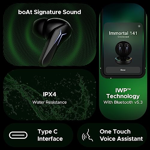 (Open box)boAt Immortal 141 TWS Gaming in Ear Earbuds with Enx?? Tech, Up to 40 Hours Playtime, Beast?? Mode, Ipx4 Resistance, Iwp?? Tech, RBG Lights, & USB Type-C Port(Black Sabre)