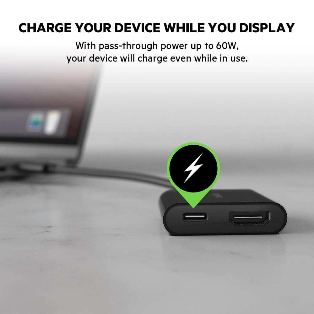 (Open Box) Belkin USB-C to VGA Adapter + Charge (Supports HD 1080p Video Resolution, 60W Pass-Through Power for Connected Devices) MacBook Pro VGA Adapter, Black