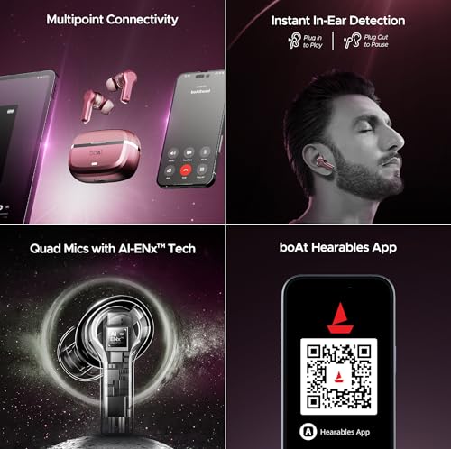 (Open Box) boAt Nirvana Space w/ 360º Spatial Audio, ANC Up to 32dB, 100hrs Playback, 4 Mics with AI-ENx™, Hearables App, Adaptive EQ, in-Ear Detection, DLC Drivers Truly Wireless in Ear Earbuds