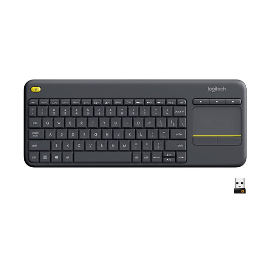 (Open Box) Logitech K400 Plus Wireless Touch TV Keyboard with Easy Media Control and Built-in Touchpad, HTPC Keyboard for PC-Connected TV, Windows, Android, Chrome OS, Laptop, Tablet - Black
