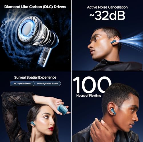 (Open Box) boAt Nirvana Space w/ 360º Spatial Audio, ANC Up to 32dB, 100hrs Playback, 4 Mics with AI-ENx™, Hearables App, Adaptive EQ, in-Ear Detection, DLC Drivers Truly Wireless in Ear Earbuds