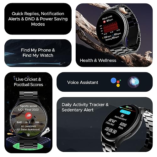(Without box)boAt Lunar Orb w/ 1.45" (3.6 cm) AMOLED Display, BT Calling, DIY Watch Face Studio, Coins, Crest App Health Ecosystem, Live Cricket & Football Scores, IP67, Smart Watch for Men & Women(Active Black)