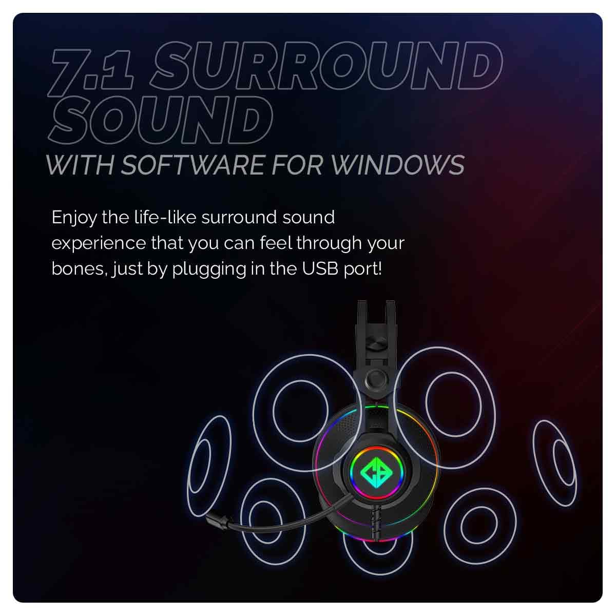(Open Box)Cosmic Byte Proteus Headset Dual Input USB and 3.5mm, 7.1 Surround Sound, RGB LED, ENC Microphone, Memory Foam Earcushions, Windows Software (White)