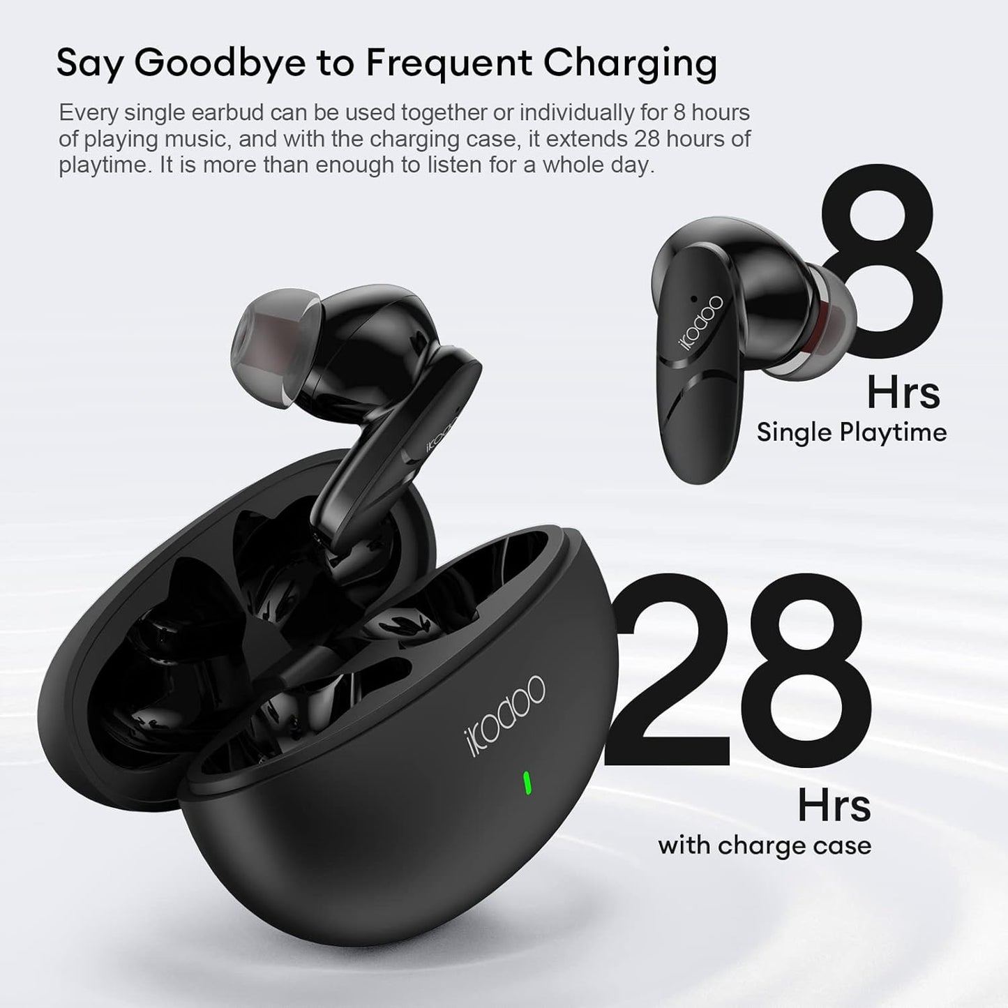 (OPEN BOX)IKODOO Buds Z Truly Wireless in-Ear Earbuds with Mic, AI-ENC, Upto 28 Hrs Playtime, 10mm Bass Drivers, Bluetooth 5.3, Quick Pair, IPX4, Type-C, Fast Charging-(10 Min = 90 Min) White
