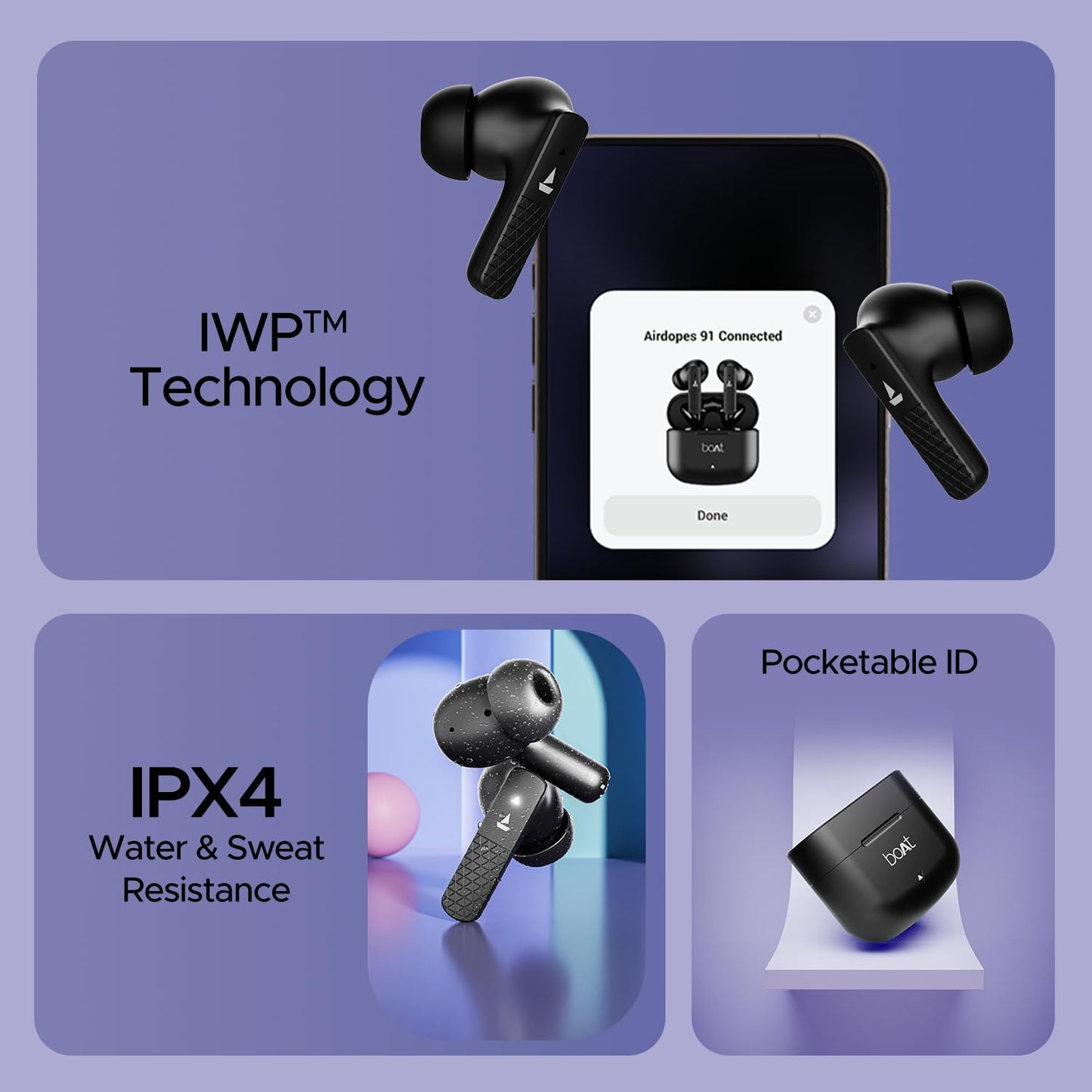 (OPEN BOX0 boAt Airdopes 91 Truly Wireless in Ear Ear Buds w/ 45 hrs Playtime, Beast Mode with 50 ms Low Latency, Dual Mics with ENx, ASAP Charge, IWP Tech, IPX4 & Bluetooth v5.3(Active Black)