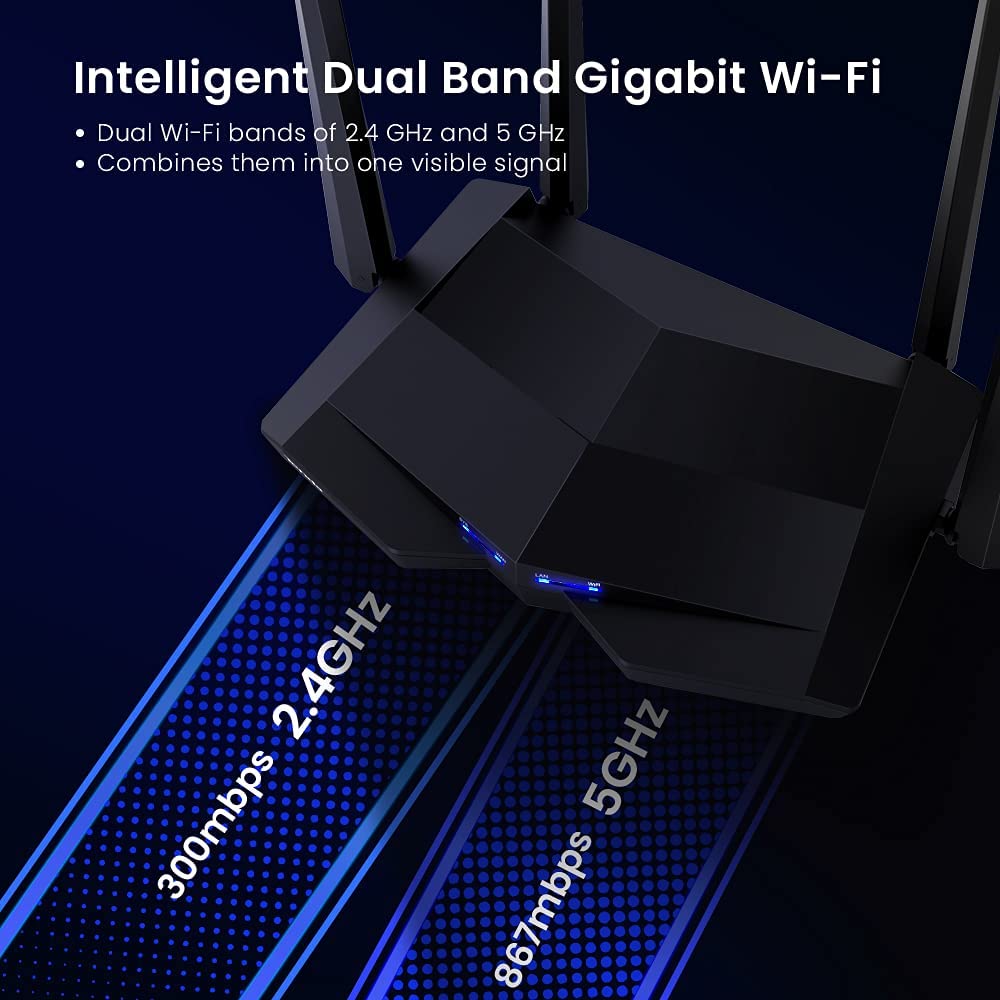 (Open Box) Tenda AC21 2100Mbps Dual Band Gigabit Wireless Router, MU-MIMO, Easy Setup, Supports Guest Network, Parental Control, Client Filter, IPv6 (Black, Not a Modem)