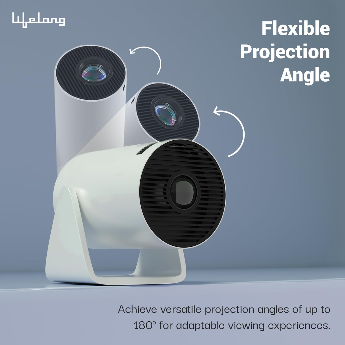 (Open Box) Lifelong Lightbeam Smart Projector for Home 4K Support, Native 720p HD Resolution, 2500 Lumen, Rotabable Design, Speaker, Android 11 with Built-in Apps (Netflix, Prime, Youtube) WiFi, 100''Max Display