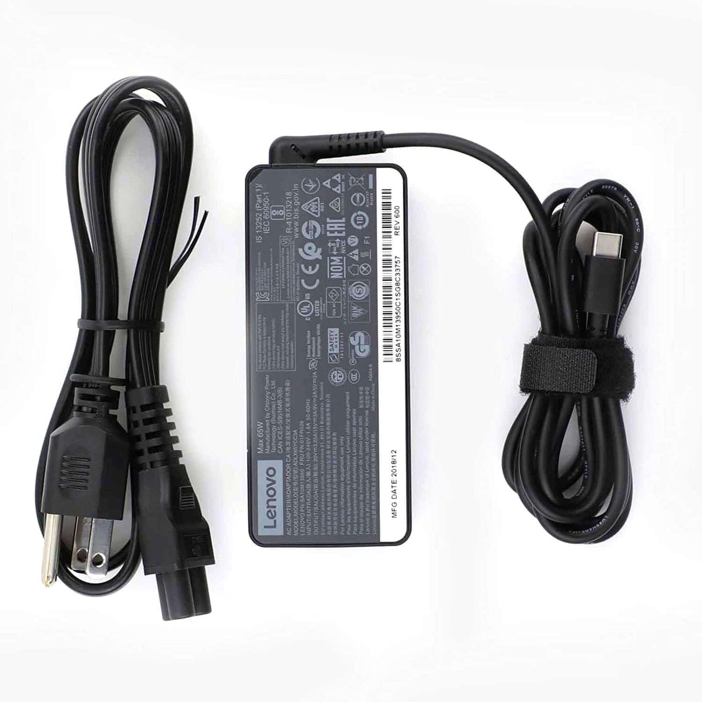 (OPEN BOX)Lenovo 65W USB Slim Tip Rectangular pin Laptop Adapter/Charger with Power Cord for Select Models of Lenovo Laptops (888015000, Black)