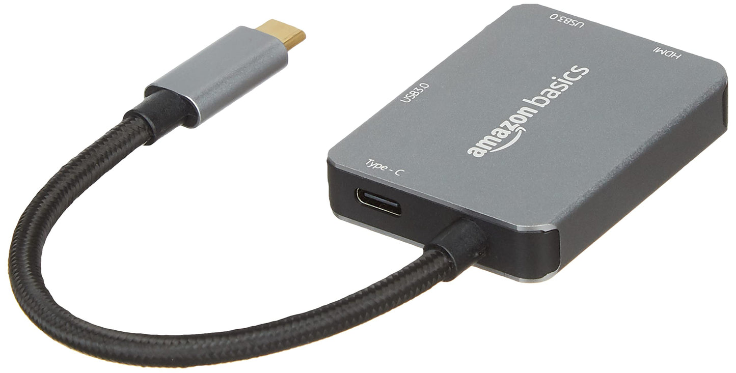 (Open Box) amazon basics 4-in-1 USB Type C Adapter (Grey) Port