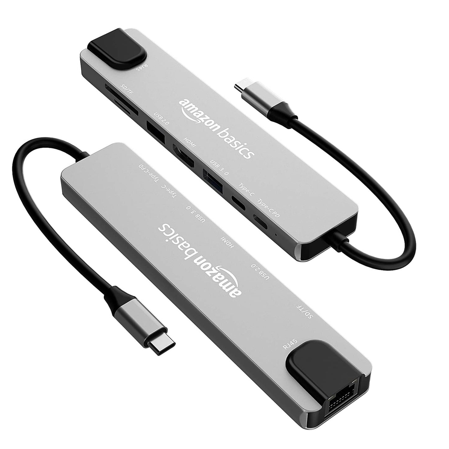 (Open Box) Amazon Basics USB-C Hub Dock 8-in-1 HDCP Aluminium Type-C Adapter with 4K HDMI Port, Ethernet 100mbps Port, USB 3.0 Port, USB-C Power Delivery, TF/SD Card Reader, Mac & Windows USB-C Devices