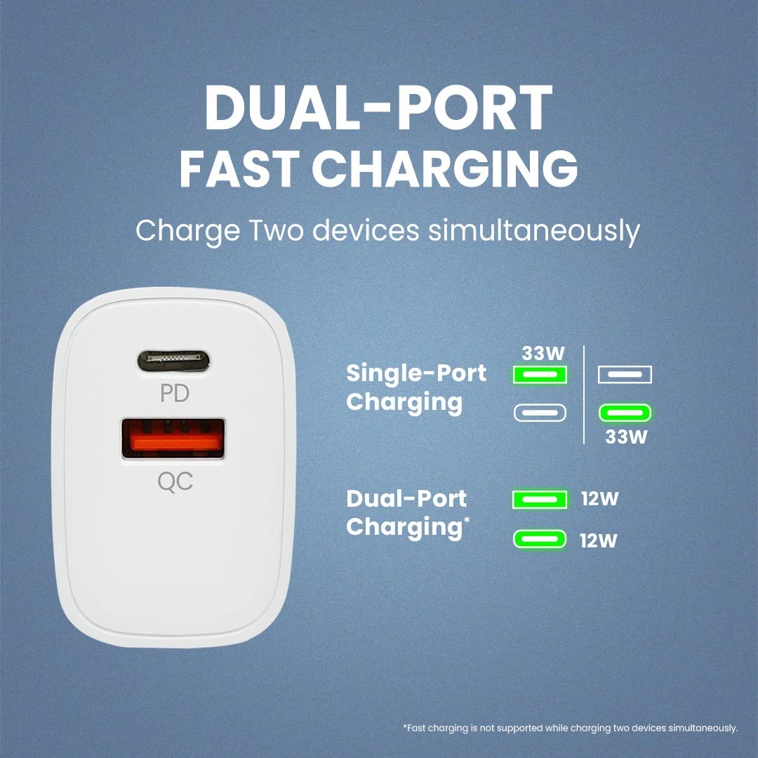 (Open Box) FLiX (Beetel) Storm 33W PD & QC Dual Port Wall Charger,USB Type A & Type C Output Widely Compatible for All Android & IOS Devices,Enhanced Safety,Light Weight & Compact,with Type C Cable (White–SD133)