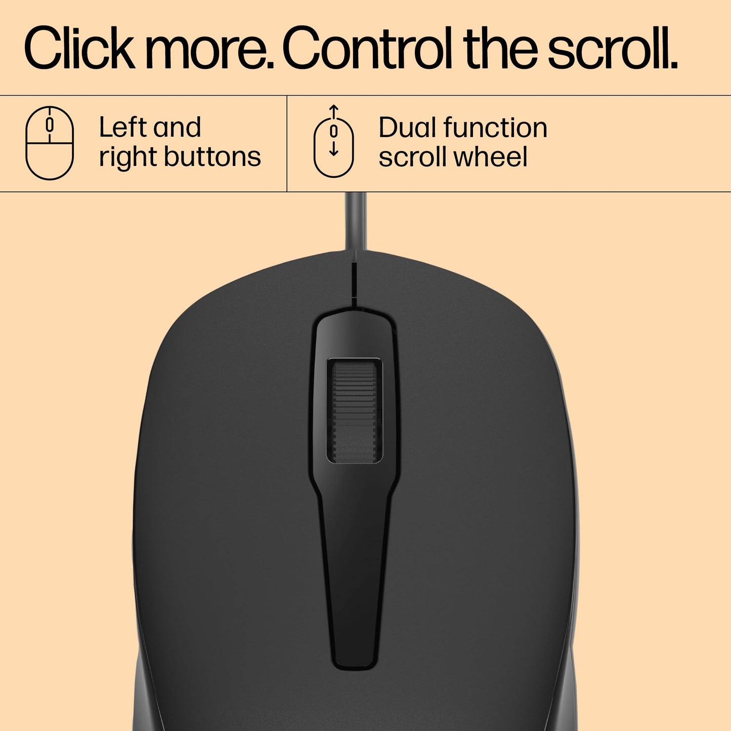 (Open Box)HP 150 Wired Mouse- Elegant Ergonomic Design, 1600 DPI Optical Tracking, USB Plug & Play / 3 Years Warranty (240J6AA), Black