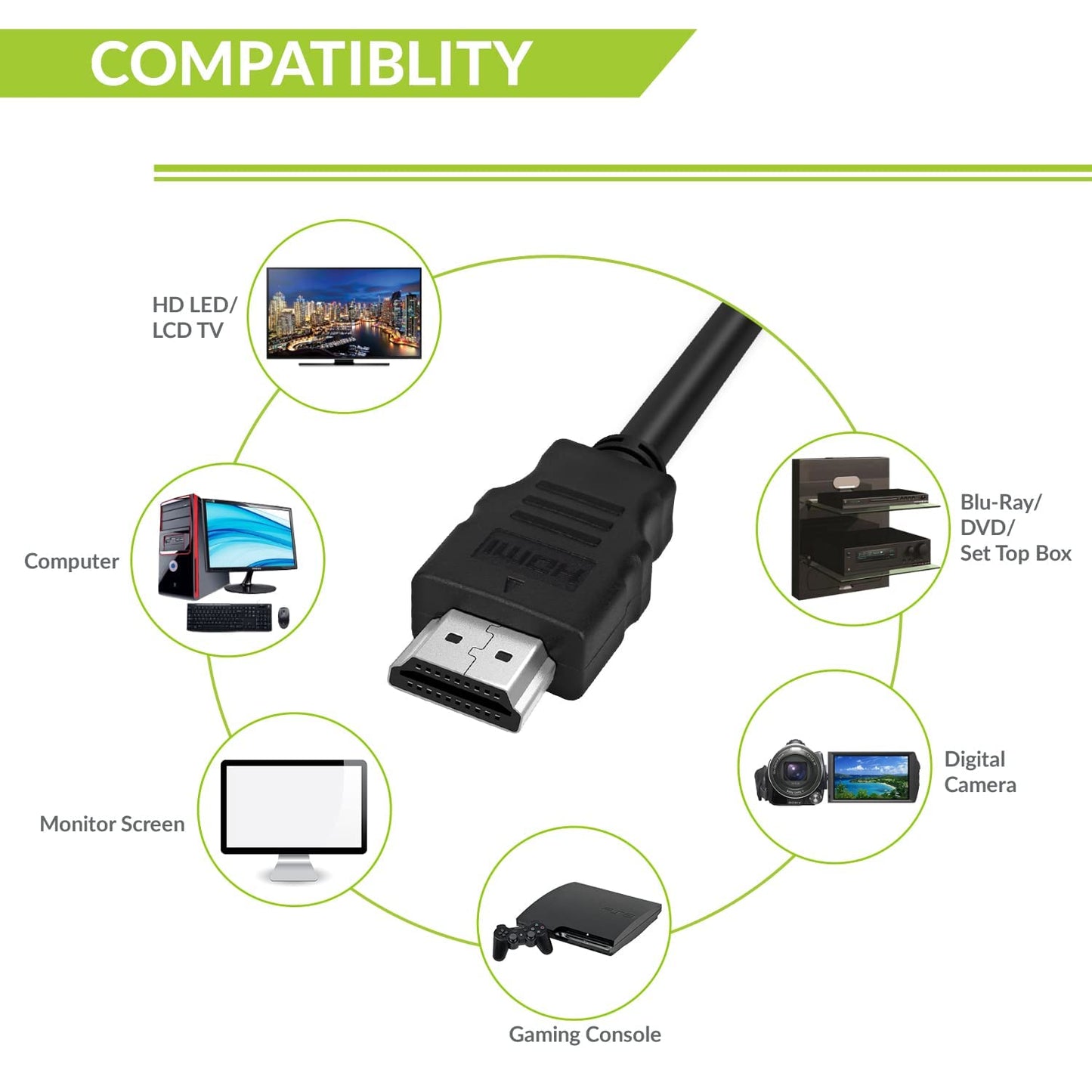 (Open Box)Tizum Flat HDMI 1.8 M HDMI Cable - Cable for Television, DVD Player