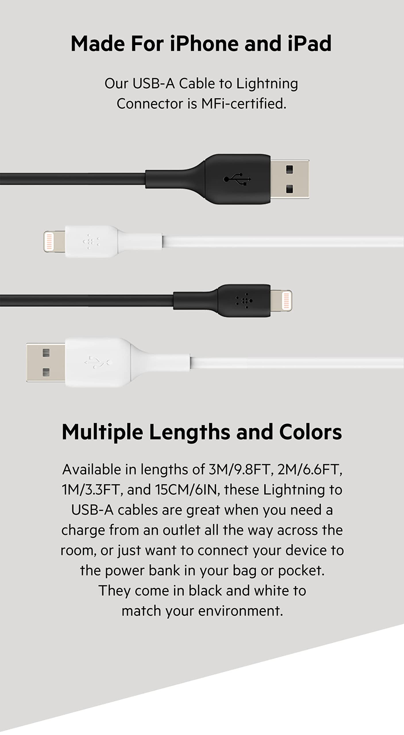 (Open Box) Belkin Apple Certified PVC Lightning to USB-A Charge and Sync Type A Cable, Tough and Durable, For iPhone, iPad, Air Pods, 3.3 Feet (1 Meter) - Black