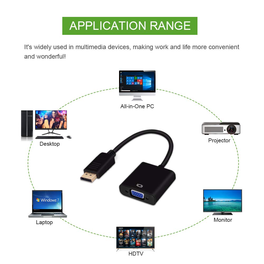 (Open Box)Lapster DisplayPort to VGA Adapter, Gold-Plated DP to VGA Cord (Male to Female) Compatible with Computer, Desktop, Laptop, PC, Monitor, Projector, HDTV