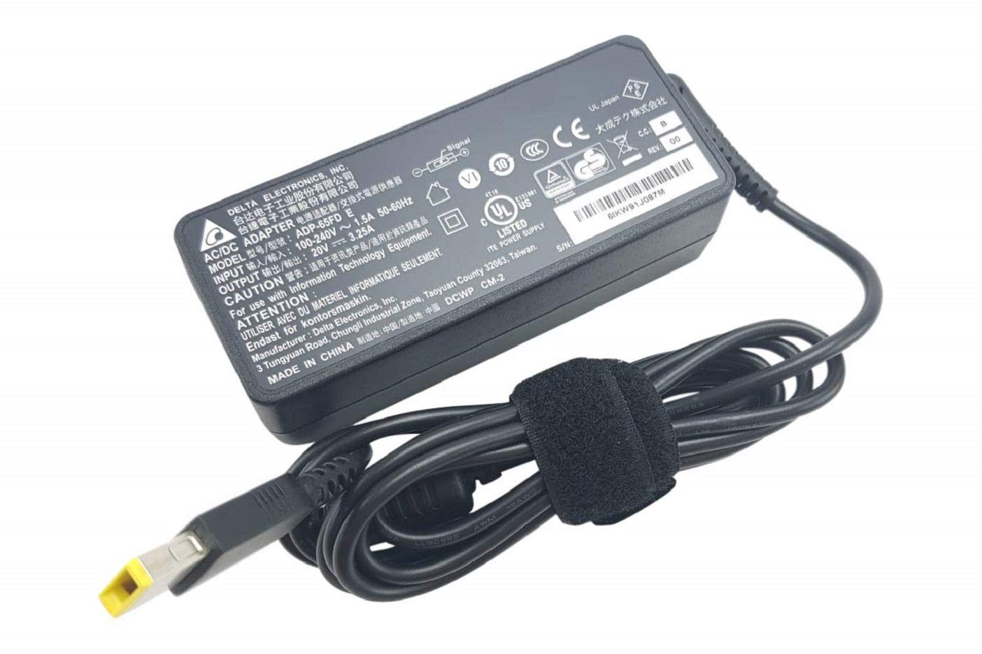 (OPEN BOX)Lenovo 65W USB Slim Tip Rectangular pin Laptop Adapter/Charger with Power Cord for Select Models of Lenovo Laptops (888015000, Black)