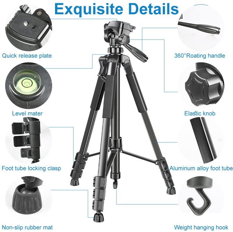 (Open Box) Adofys 70” Aluminium Camera Tripod with Travel Bag and Phone Holder |Operating Height: 70 inch | Maximum Load Capacity up to 5kg | Compatible with All Cameras, Cell Phones, Projector, Webcam
