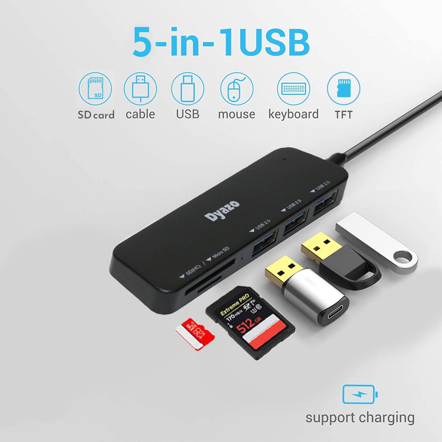(Open Box)Dyazo 3-Port USB Data Hub High Speed Splitter Plug/Box/Adapter Expansion, Small, Compact, Universal Data Transfer, Wide Compatibility: Windows, Mac OS (Black)