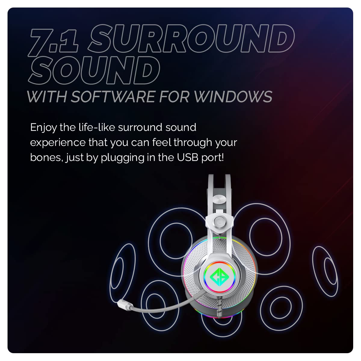 (Open Box)Cosmic Byte Proteus Headset Dual Input USB and 3.5mm, 7.1 Surround Sound, RGB LED, ENC Microphone, Memory Foam Earcushions, Windows Software (White)