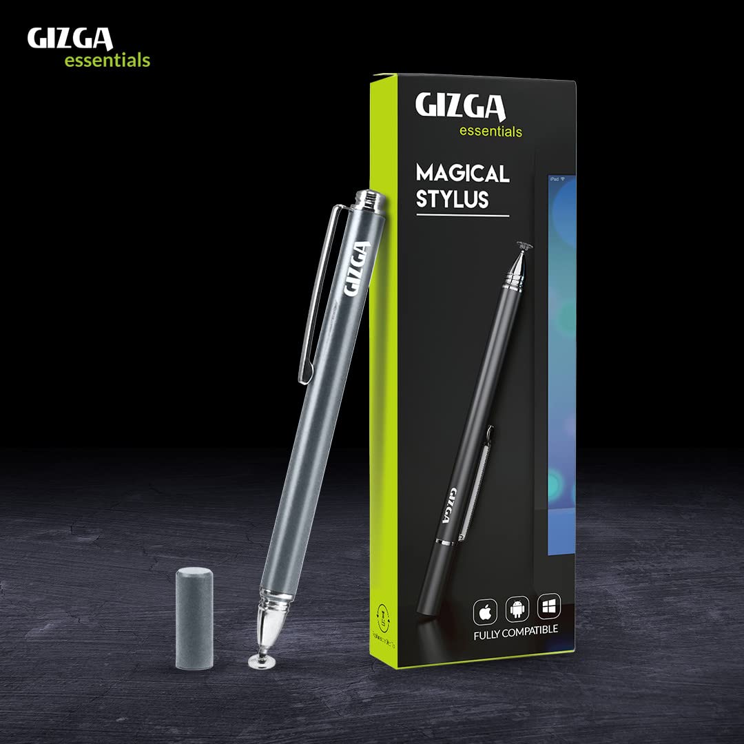 (OPEN BOX )GIZGA Capacitive Stylus Pen for Smartphone/Tablet/iPad/Pro/Air/iPhone/iOS/Android/All Touch Screens Devices| Fine Point Disc Tip, Lightweight Aluminum Body Magnetic Cap Drawing Writing (Grey