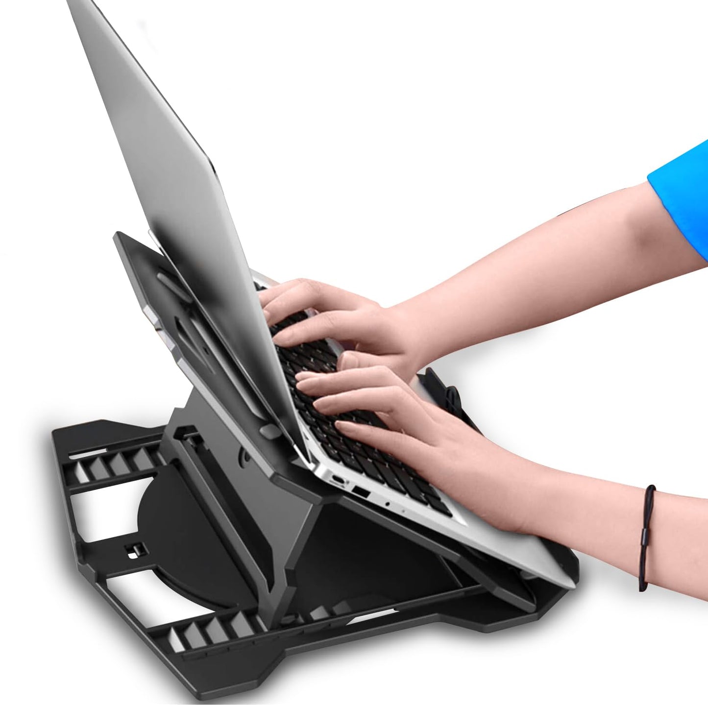 (Open Box) amazon basics 2-in-1 Laptop and Mobile Stand, Ergonomic, Adjustable Height, Anti-Slip Base, Heat Dissipation, Portable, Lightweight, Compatible with All Laptops Up to 15.6" (Abs, Black)