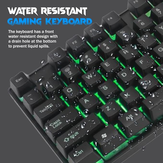 (Open Box) RPM Euro Games Gaming Keyboard Wired 7 Color LED Illuminated & Spill Proof Keys, Black, Medium
