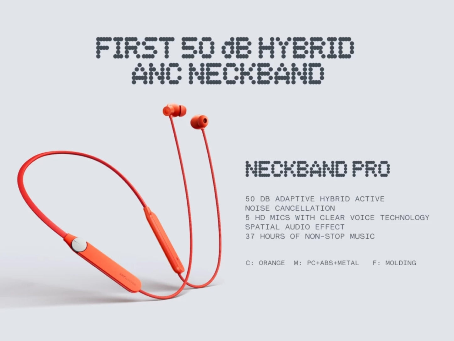 (OPEN BOX) CMF BY NOTHING Neckband Pro 50dB Active Noise Cancellation, Smart Dial Design, 37 Hours Playtime Bluetooth Headset (Orange)